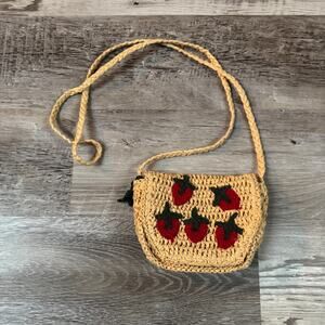 ZARA Straw Crossbody Bag Tomato Embroidered Cottagecore Summer Mini